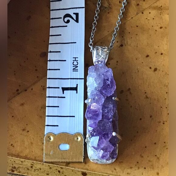 African Amethyst Geode Sterling Silver Stainless Steel Pendant Necklace - Picture 4 of 7